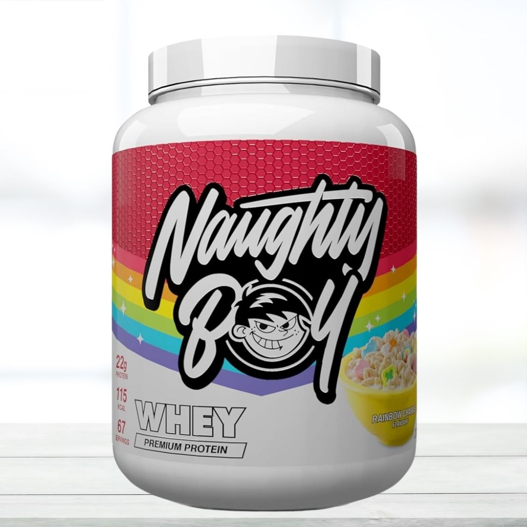 Naughty Boy Whey Protein Powder | 22g Protein Per Serving | Advanced Whey Protein for Muscle Recovery & Strength Support | Low Calorie Formula | 67 Servings | Rainbow Charms Flavour