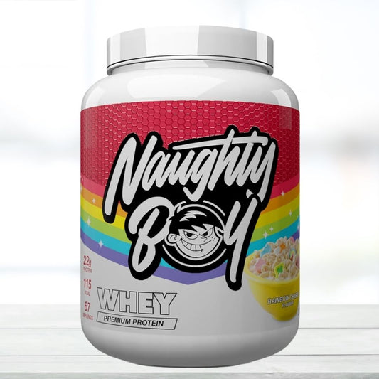 Naughty Boy Whey Protein Powder | 22g Protein Per Serving | Advanced Whey Protein for Muscle Recovery & Strength Support | Low Calorie Formula | 67 Servings | Rainbow Charms Flavour