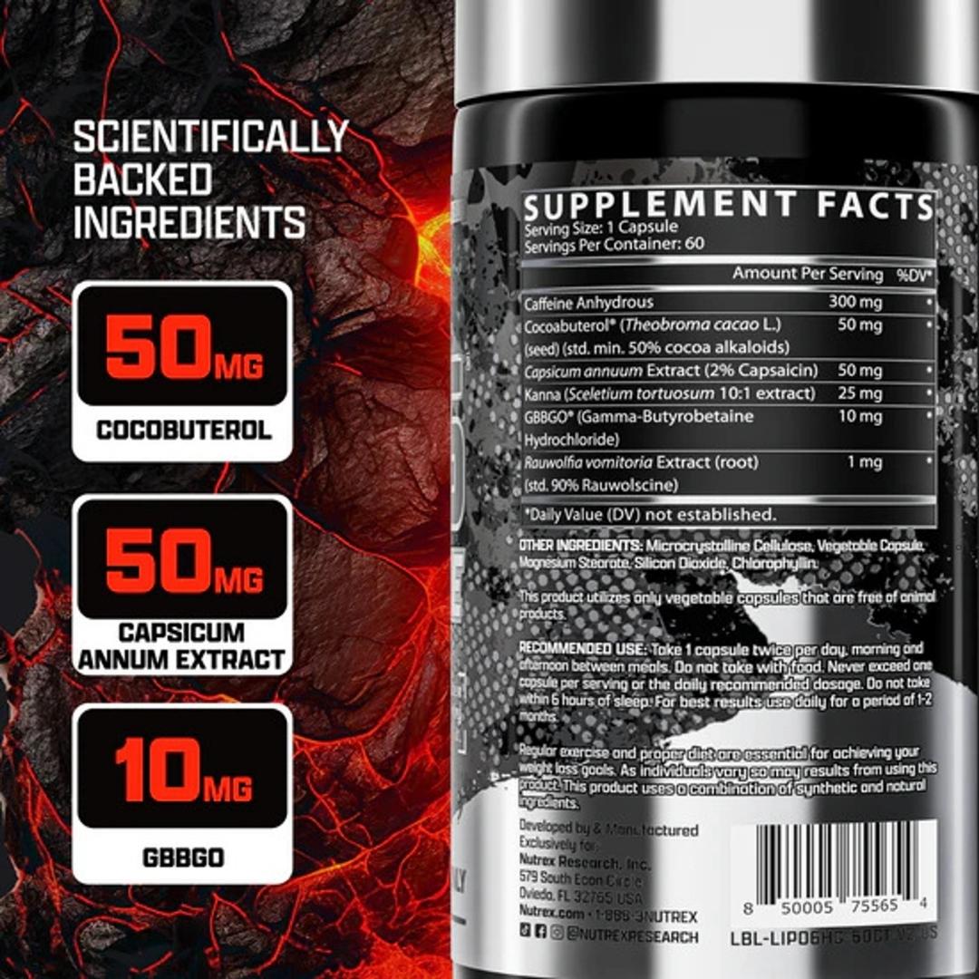 Nutrex Lipo-6 Hardcore Fat Burner 60 Capsules | Advanced Thermogenic Weight Management Supplement | Energy & Metabolism Support - The Muscle Kart.com