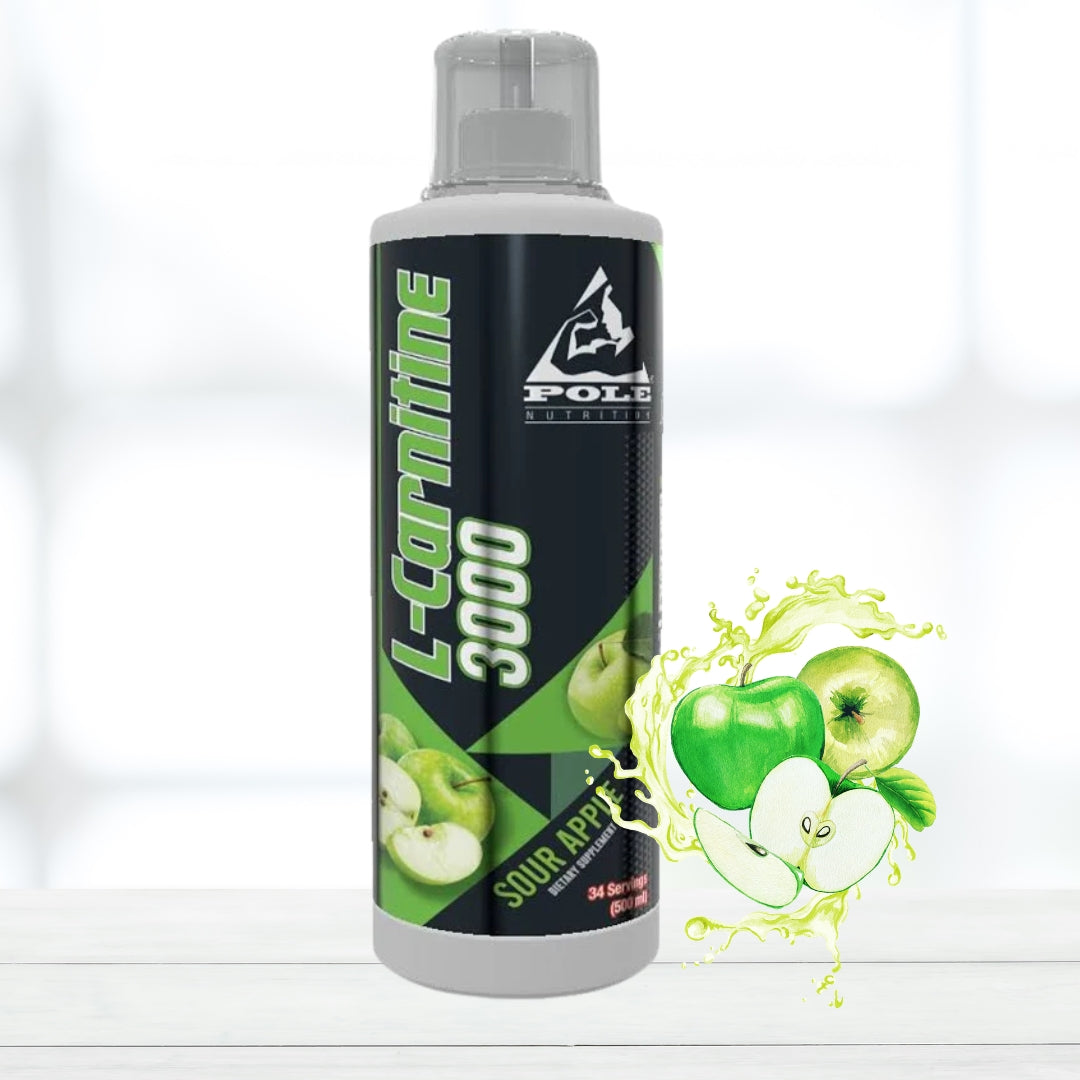 Pole Nutrition Liquid L-Carnitine 3000mg | 34 Servings | Green Apple Flavor | Supports Energy & Fat Metabolism - The Muscle Kart.com