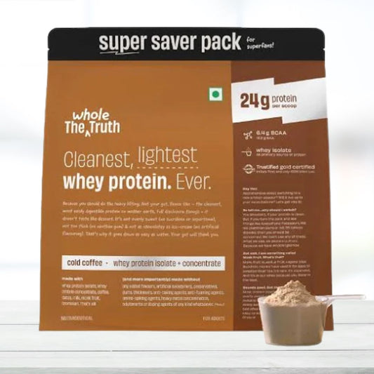 The Whole Truth Whey Protein Isolate + Concentrate – 2Kg (Pack of 2 x 1Kg, Cold Coffee Flavour, 24g Protein per Serving)