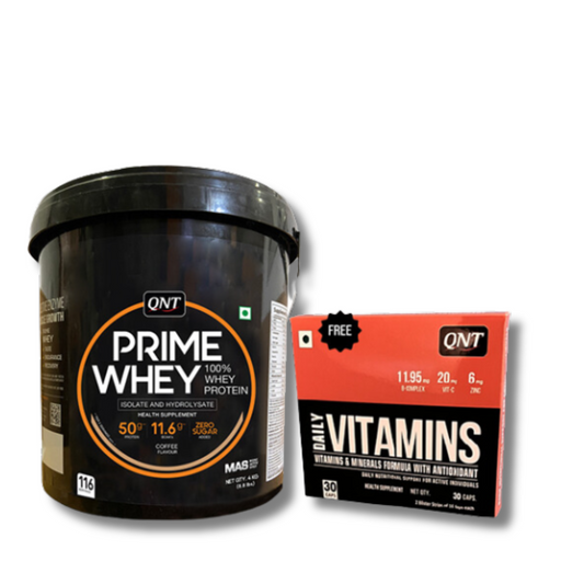 QNT Prime Whey 100% Whey Protein 4kg (Choco Badam) With Free Multi Vitamin