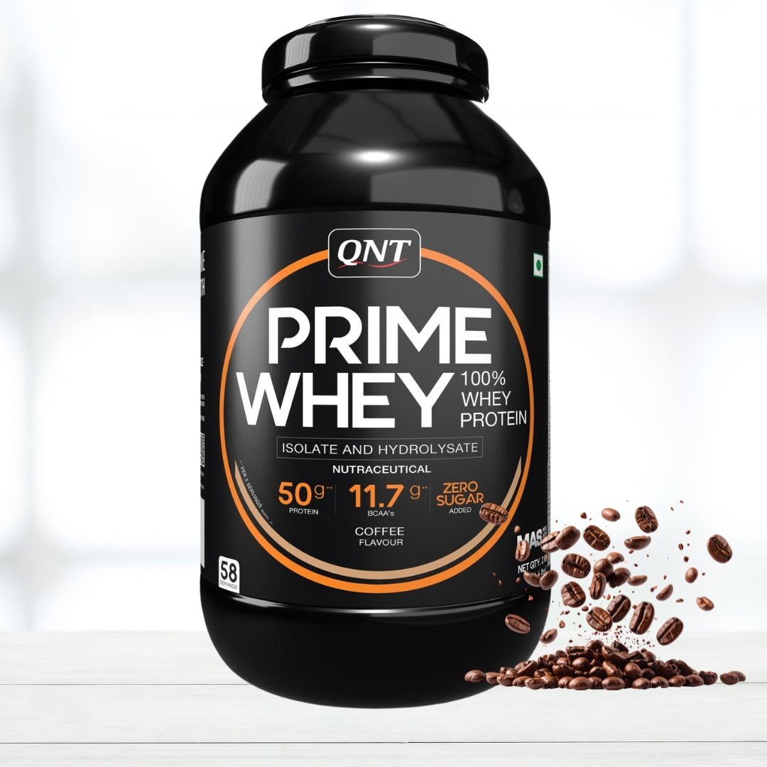 QNT Prime Whey Protein Powder 2kg Coffee Flavor | 22g Protein Per Serving | Supports Muscle Growth & Recovery