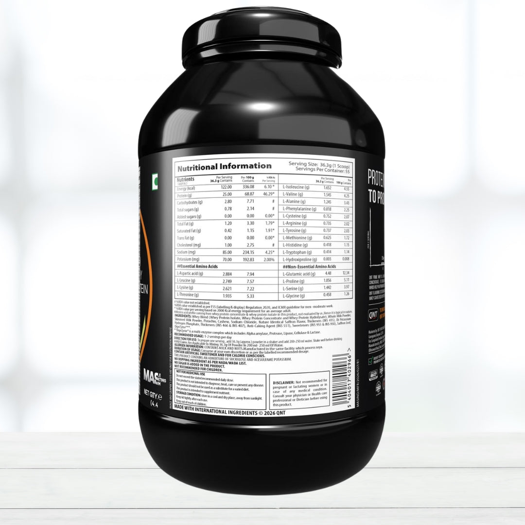 QNT Prime Whey Protein 2kg - Kesar Kaju Pista Flavor | 24g Protein | Fast Muscle Recovery | Lean Muscle Support