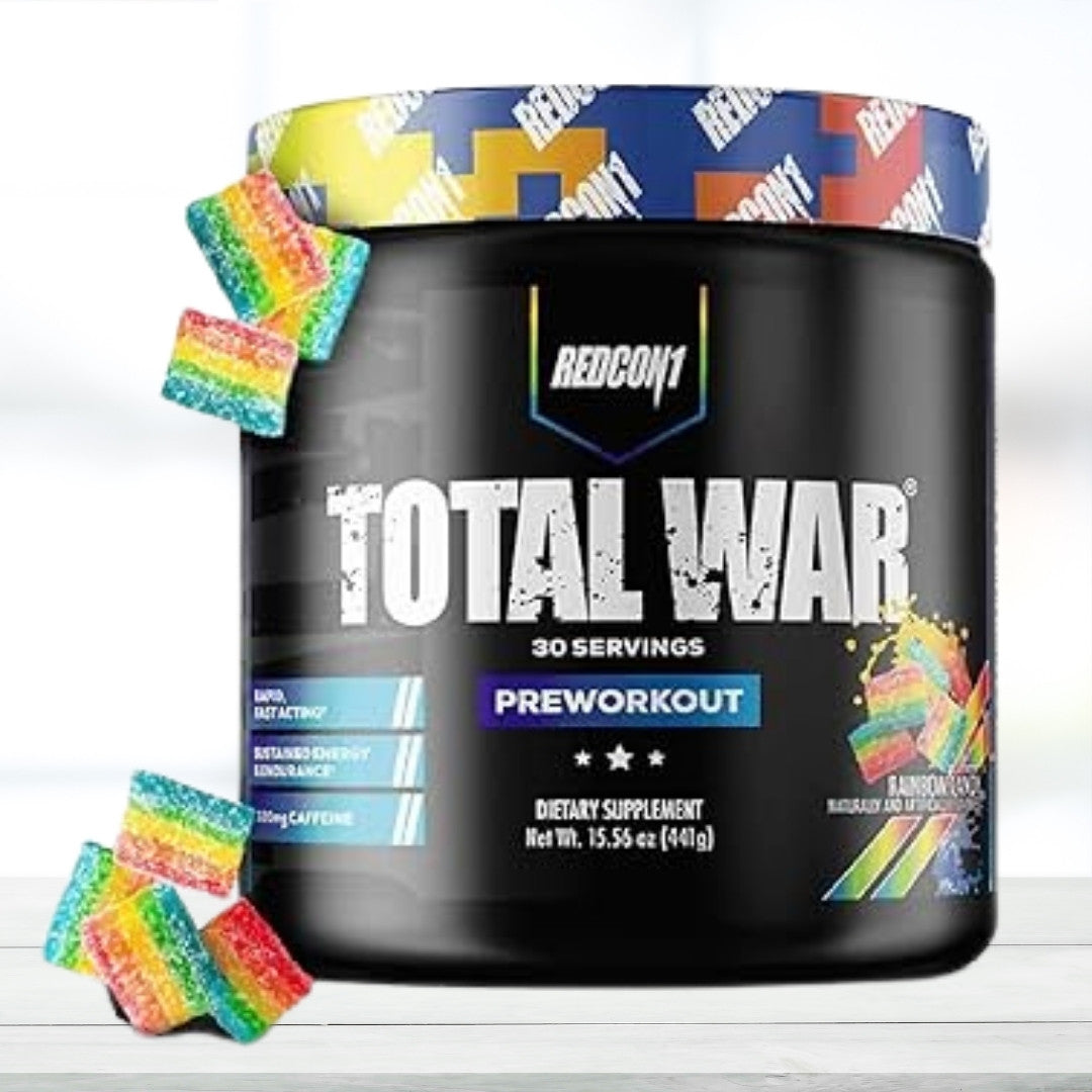 Redcon1 Total War Pre Workout Powder – 30 Servings | Energy, Focus & Performance Support | Rainbow Candy Flavour