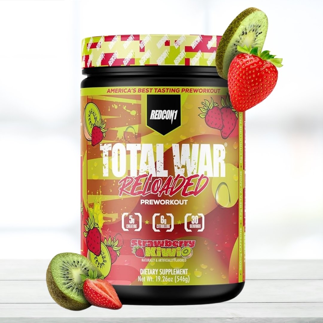 Redcon1 Total War Reloaded Pre-Workout – Strawberry Kiwi Flavor, 546g (30 Servings)