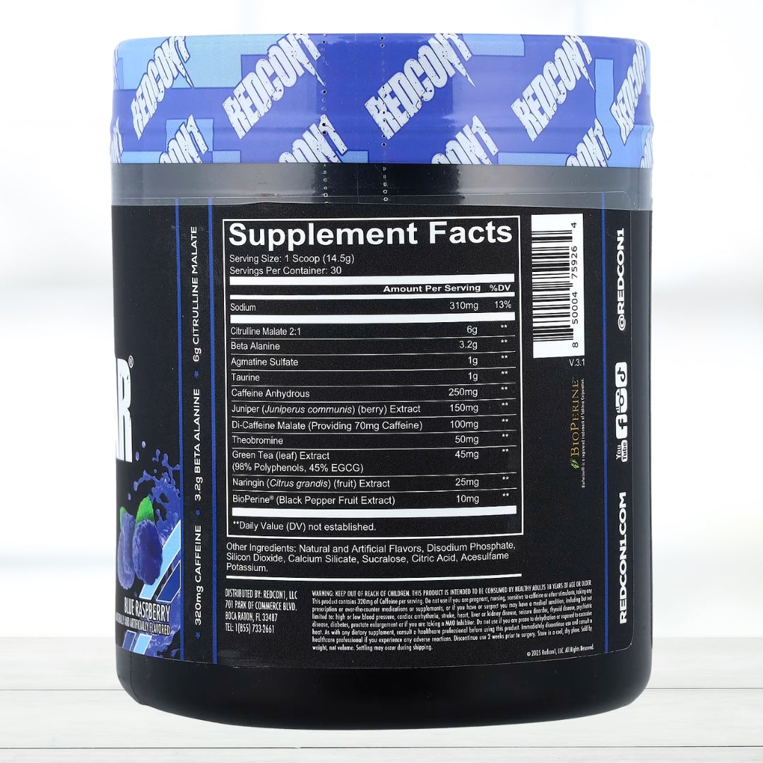 Redcon1 Total War Pre-Workout – Blue Raspberry, 30 Servings - The Muscle Kart.com