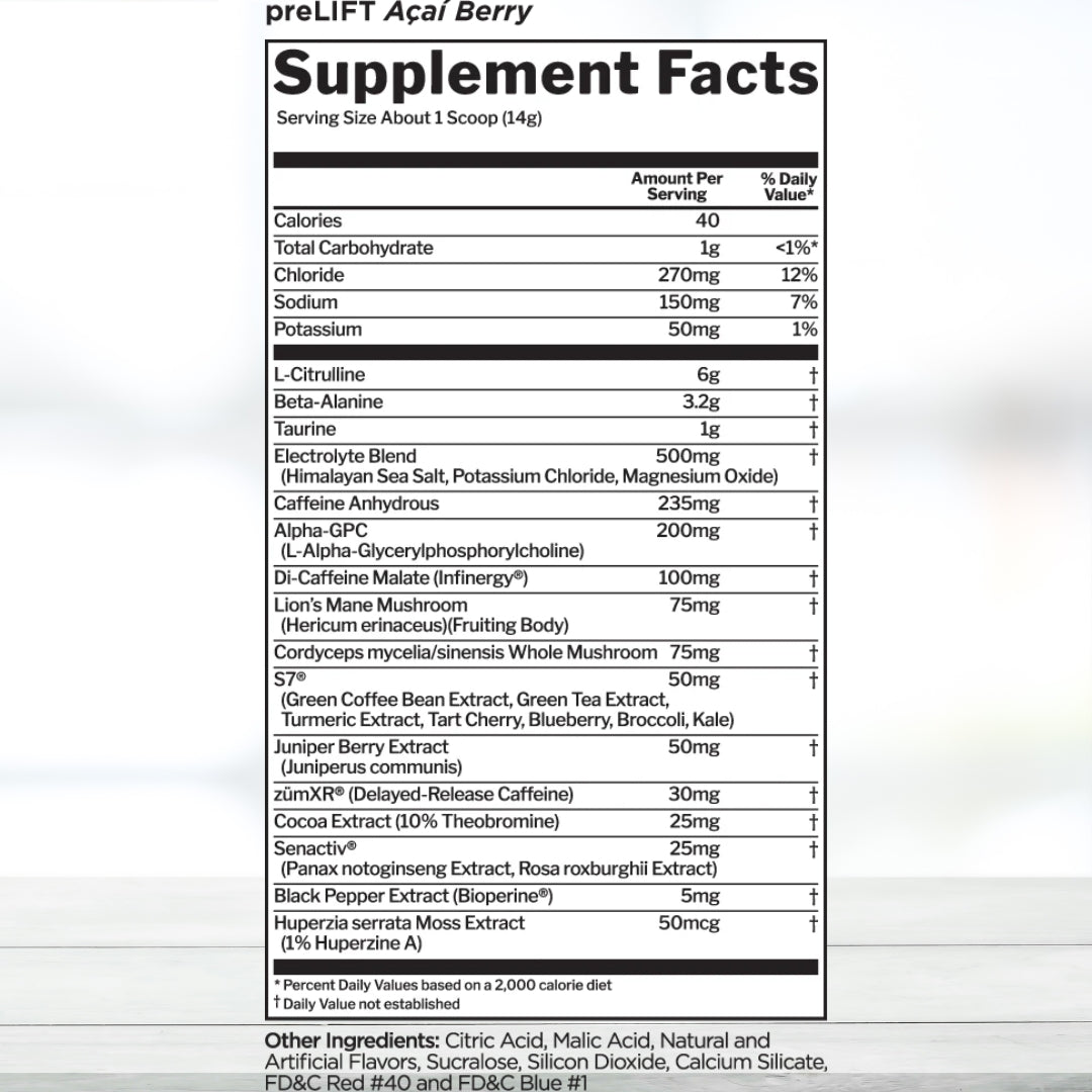 Rule One Proteins preLIFT Pre-Workout Powder, Acai Berry Flavor, 435 g (15.3 oz) - The Muscle Kart.com