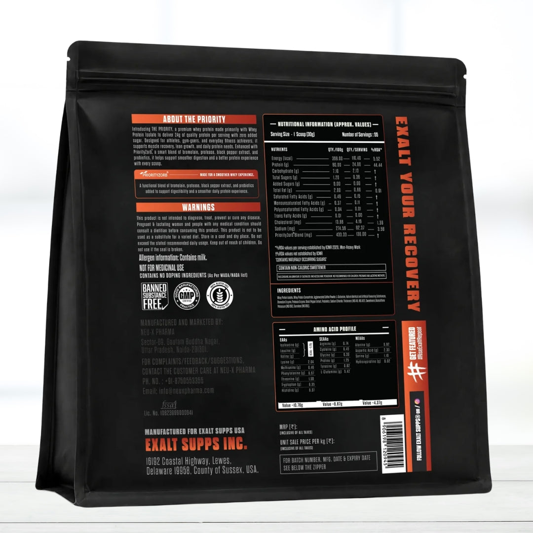 EXALT SUPPS The Priority Whey Protein 55 Servings Tiramisu Flavour | Whey Protein Powder