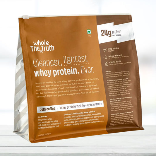The Whole Truth Whey Protein Isolate + Concentrate Cold Coffee 1kg – 24g Protein, Muscle Gain & Recovery