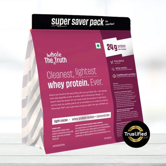 The Whole Truth Whey Protein Isolate + Concentrate 2kg – Light Cocoa Flavor, 2 x 1kg Pack | High Protein, Muscle Recovery, Fitness Supplement