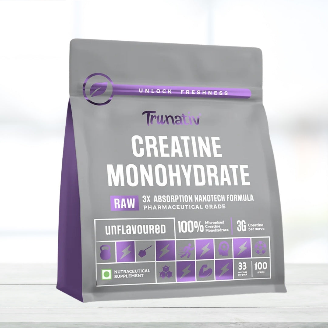 TrueNative Creatine Monohydrate Powder 100g | 100% Pure Micronized Creatine | Unflavoured | Supports Strength, Power & Muscle Performance - The Muscle Kart.com