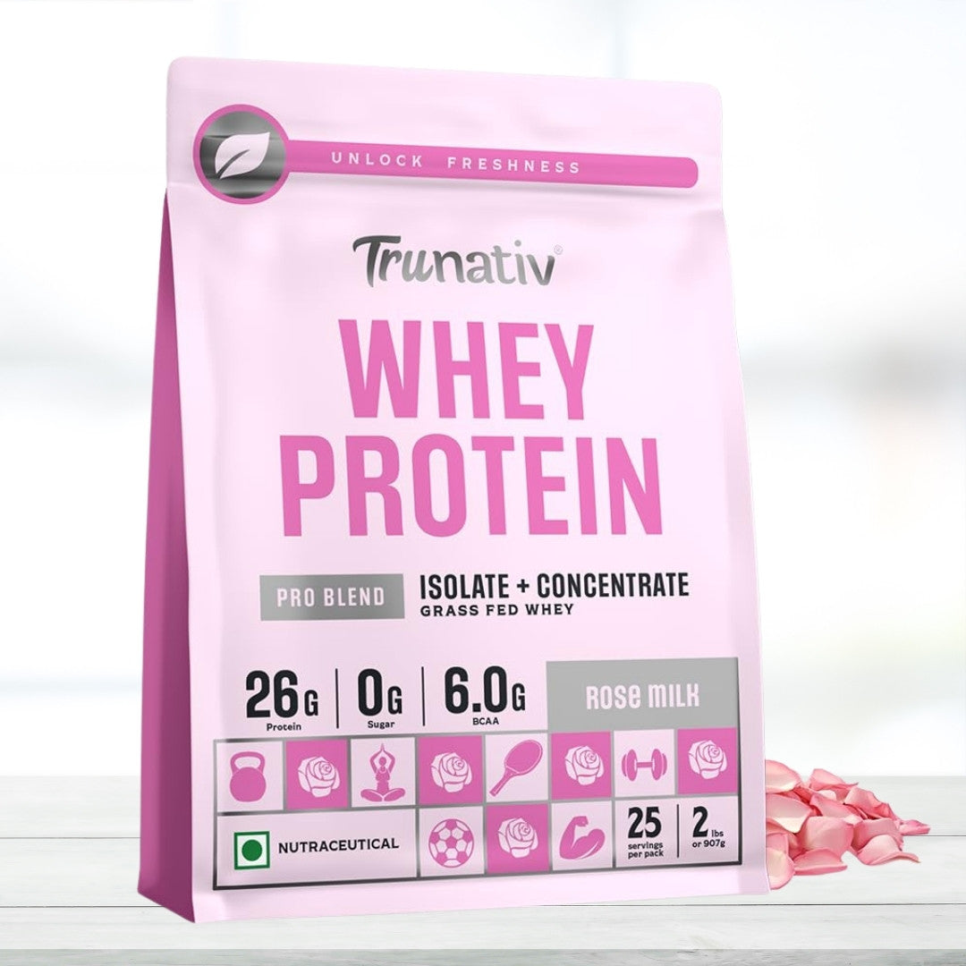 Trunativ Pro Blend Whey Protein – 1kg | Rose Milk Flavor| Grass-Fed Isolate & Concentrate for Muscle Recovery - The Muscle Kart.com