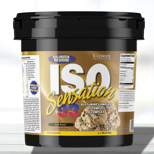Ultimate Nutrition ISO Sensation 93 | 5 lbs | Premium Whey Protein Isolate | With Official MRP Scratch & Verify | Imported | Cafe Brazil Flavor