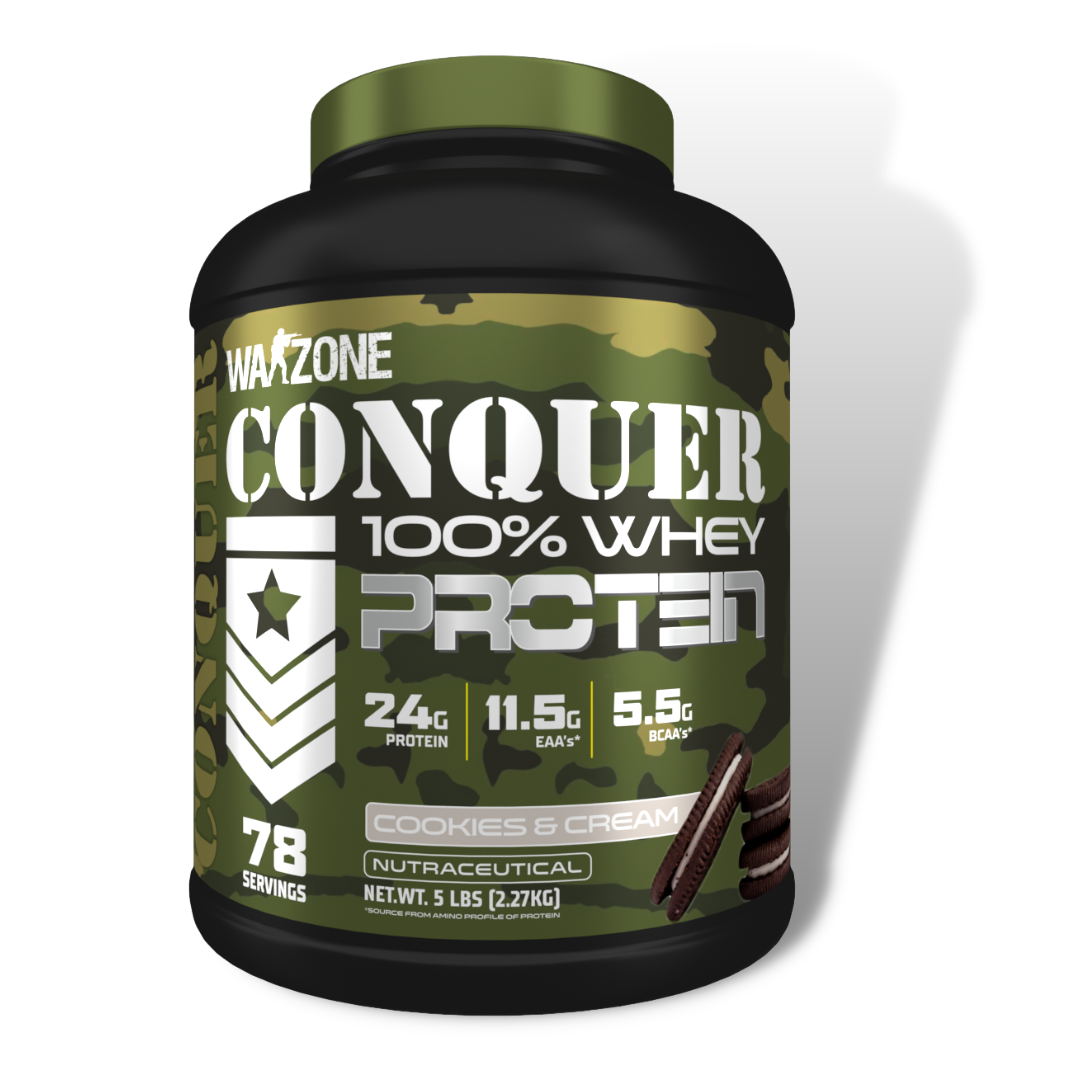 Warzone Conquer 100% Whey Protein Powder 78 Servings Cookies & Cream Flavor