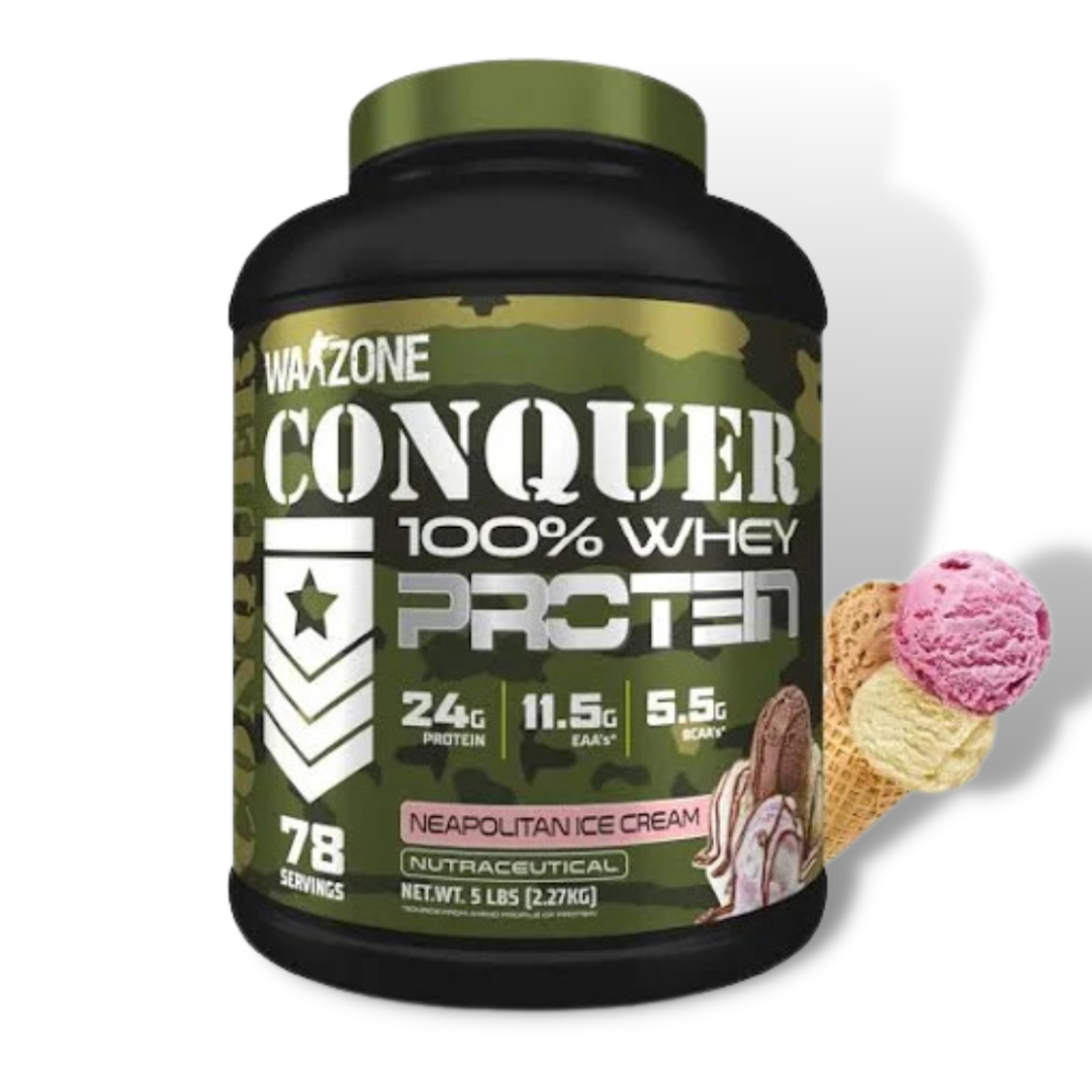 Warzone Conquer 100% Whey Protein Powder 78 Servings Neapolitan Icecream Flavor