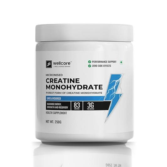 Wellcore - Pure Micronised Creatine Monohydrate (250g, 83 Servings) Unflavoured | Lab Tested