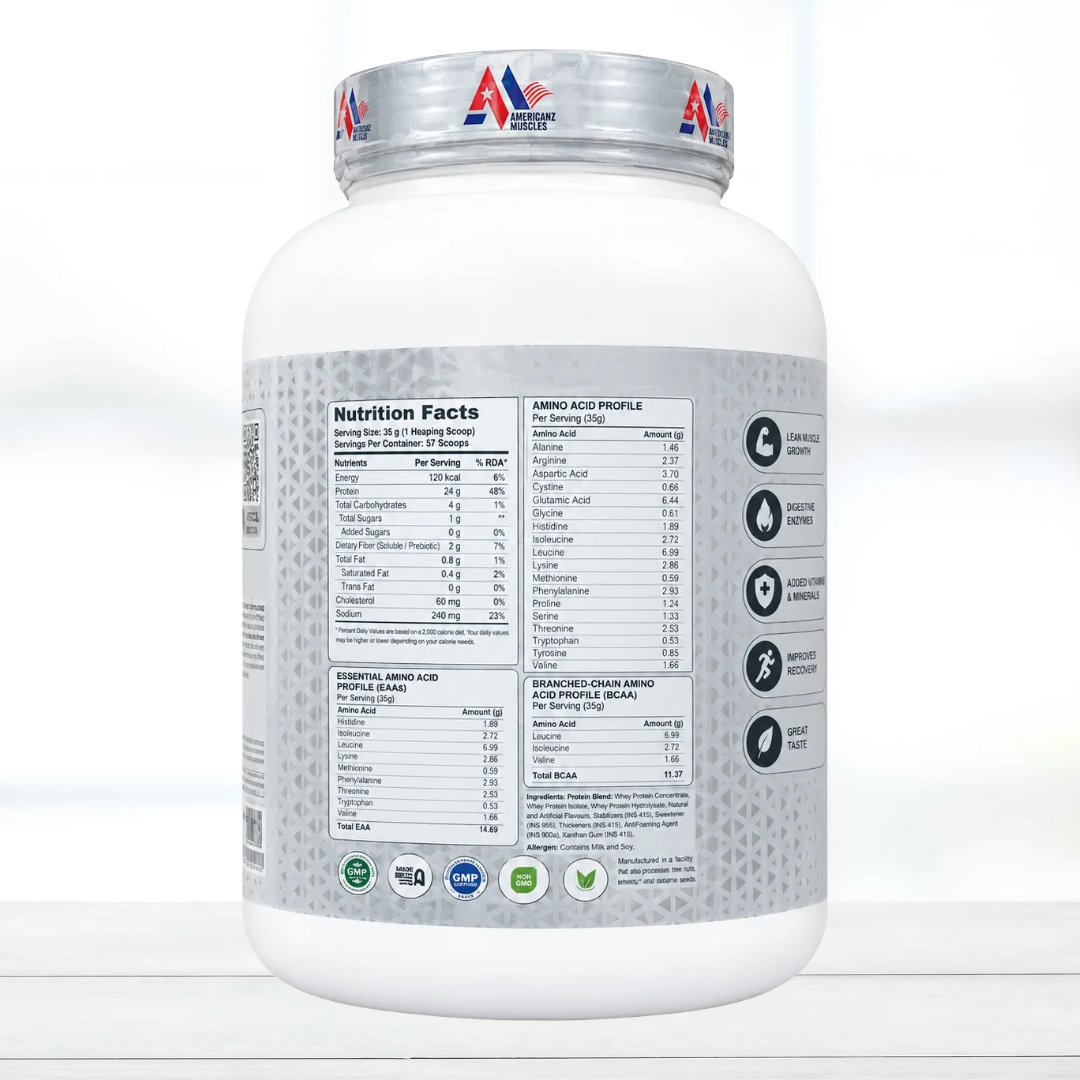 Americanz Muscle Whey Protein Plus 4.4 lbs (2 kg) – Whey Protein Powder | saffron ice-cream flavour