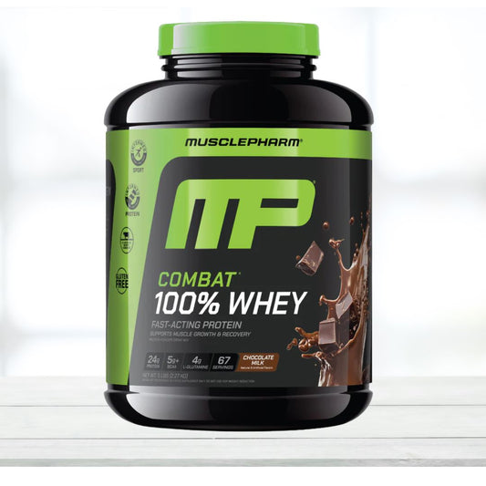 MusclePharm Combat 100% Whey Protein Powder Chocolate Milk 5lb | Whey Isolate Protein Blend | 25g Protein Per Serving | Gluten Free Protein Supplement for Men & Women - The Muscle Kart.com