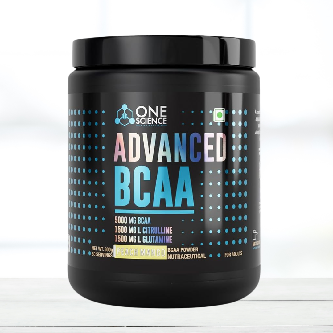 One Science Advanced BCAA Supplement for Muscle Recovery & Workout Support| peach mango flavour