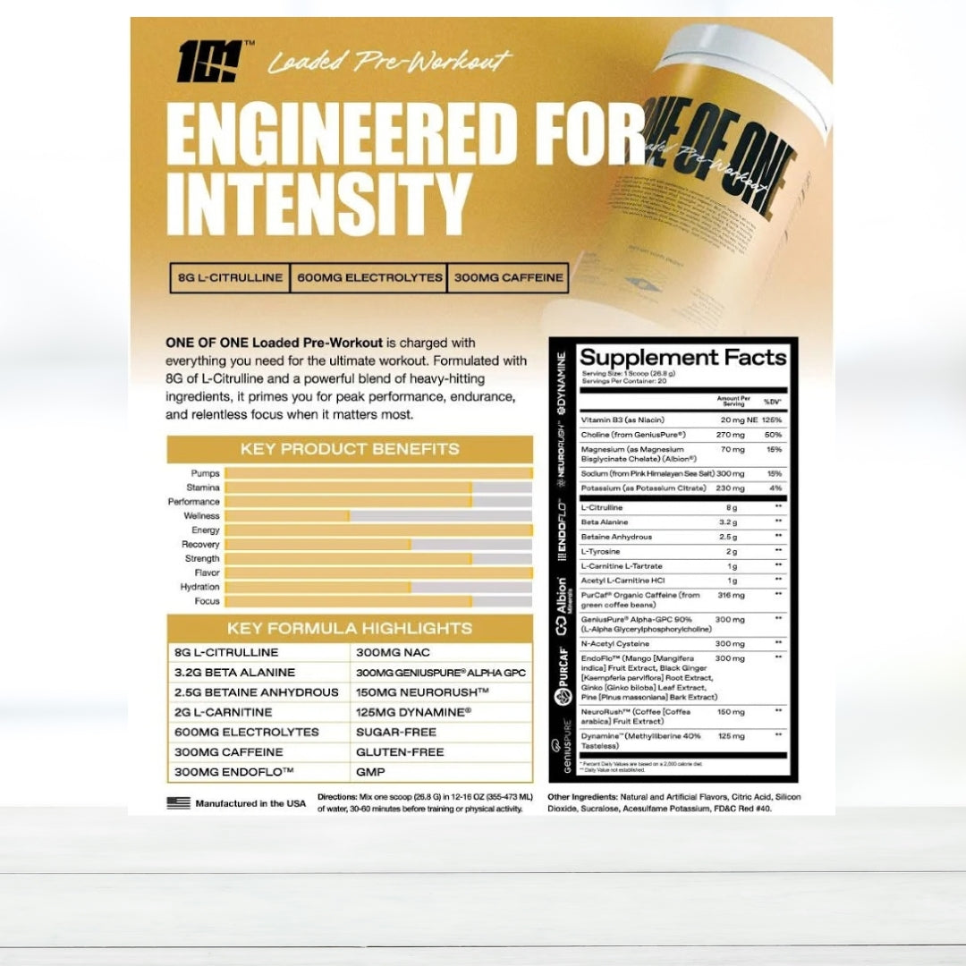 ONE OF ONE Loaded Pre Workout 20 Servings | Energy & Performance Supplement