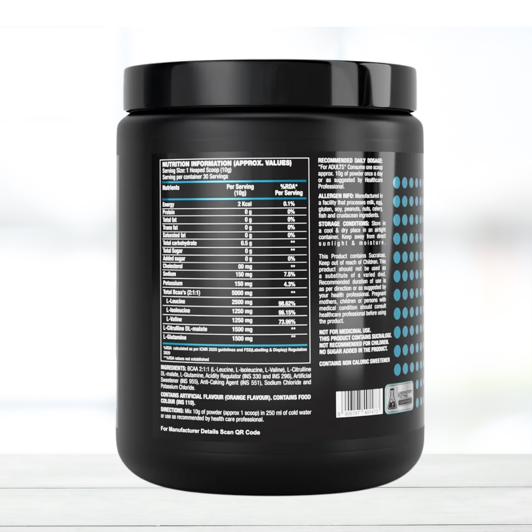One Science Advanced BCAA Supplement for Muscle Recovery & Workout Support| orange flavour