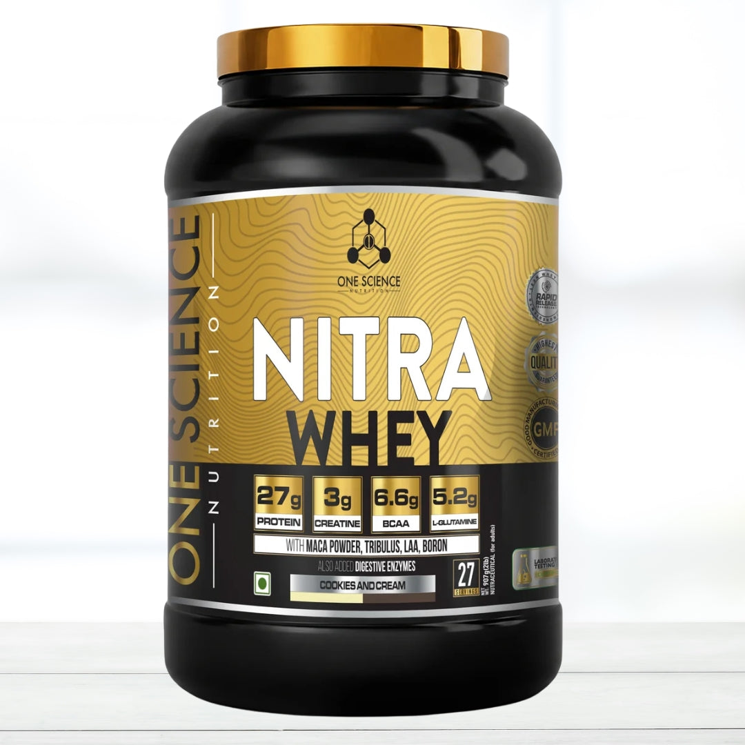 One Science Nitra Whey Protein Powder 2 lbs (907 g) – Whey Protein Supplement | cookies cream flavour