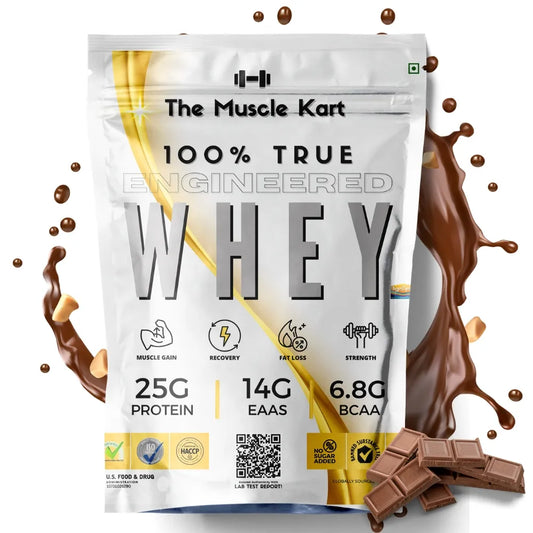 The Muscle Kart 100% True Engineered Whey 1 kg Swiss Chocolate (4 Certifications With Lab Test Report)