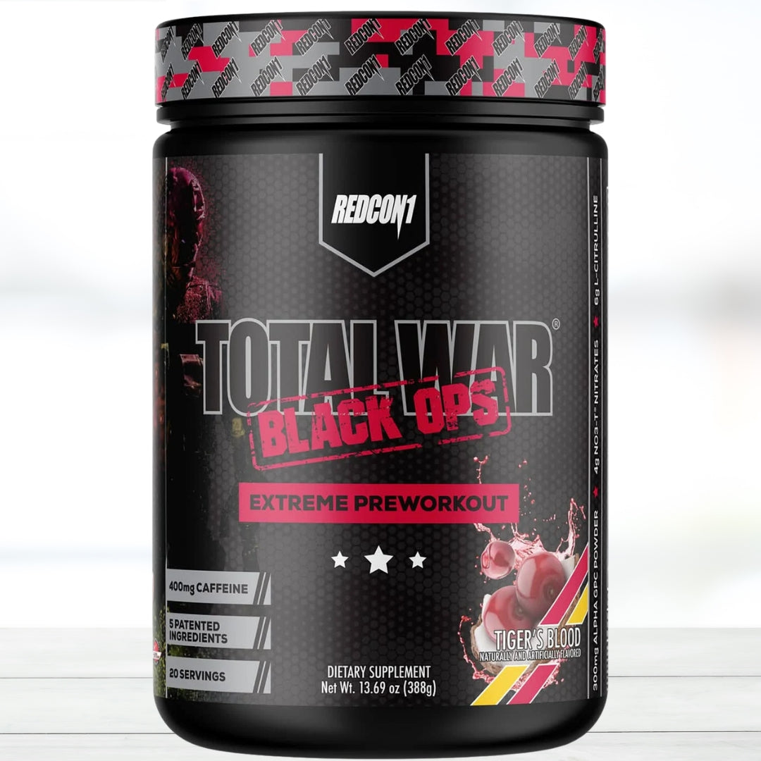 Redcon1 Total War Black Ops Pre Workout | Tiger Blood Flavor | 40 Servings | Energy, Focus & Muscle Pumps