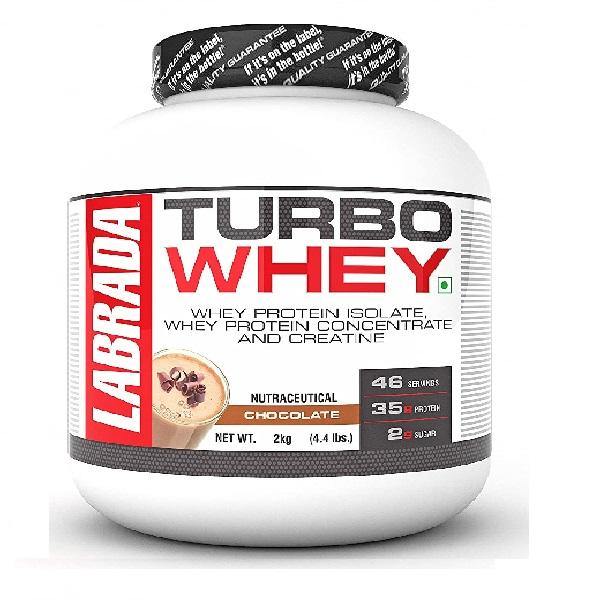 Labrada Turbo Whey Chocolate, 35 g Protein, 3 g Creatine, Whey Protein Isolate as Primary Source, 2 Kg - The Muscle Kart.com