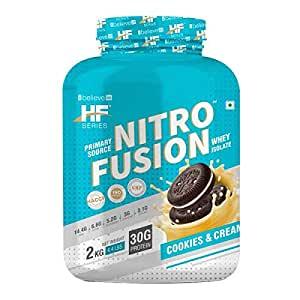 HF Series Nitro Fusion Whey protein Isolate with Creatine, EAA and glutamine|30G PROTEIN|62 servings|2kg-4.4lbs|Flavour-COOKIES & CREAM - The Muscle Kart.com