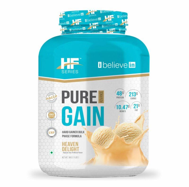 HF Series Pure Gain Mass Gainer/Weight Gainer, With100% Whey, BCAAs and Multivitamin, Pack Size 3kg (6.6 lbs),Flavour-BANANA TWIST - The Muscle Kart.com