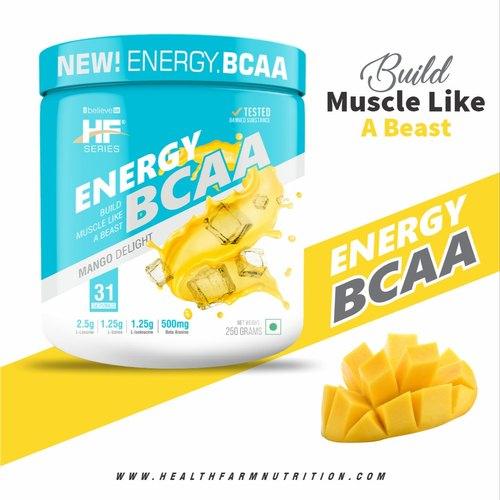 HealthfarmHF Series Energy Bcaa Supplement| Pre-Post Workout and Intra Workout Supplement,Reduce Muscle Fatigue and Enhances Endurance,250 gm|Flavour-MANGO - The Muscle Kart.com