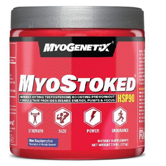 MYOGENETIX® MYOSTOKED®  Pre-workout HSP90 7.9 Oz. (45 Servings) Blue Raspberry Ice Flavour - The Muscle Kart.com