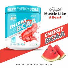 HealthfarmHF Series Energy Bcaa Supplement| Pre-Post Workout and Intra Workout Supplement,Reduce Muscle Fatigue and Enhances Endurance,250 gm|Flavour-WATERMELON CRUSH - The Muscle Kart.com