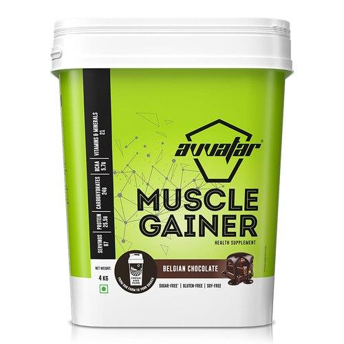 AVVATAR MUSCLE GAINER | 4Kg | Belgian Chocolate Flavour | Made with 100% Fresh Cow's Milk - The Muscle Kart.com