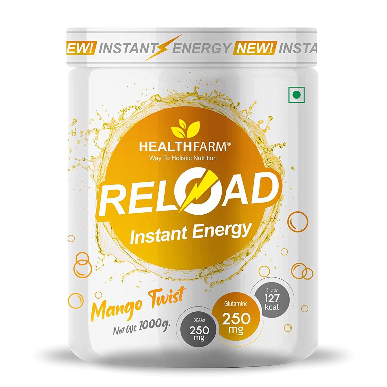 Healthfarm Reload Instant Energy|Restore Energy and Electrolytes(1kg Mango Twist) - The Muscle Kart.com