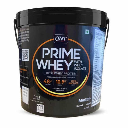 QNT Prime Whey | 100% Whey Protein with whey Isolate | 4kg (Kesar Kaju Pista) - The Muscle Kart.com