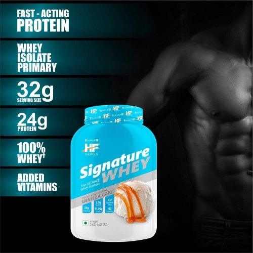 HF Series Signature Whey protein Powder|With added EAA and Glutamine|62 servings|Build Lean and Bigger Muscles|2Kg|Flavour- Vanilla Cake Butter - The Muscle Kart.com