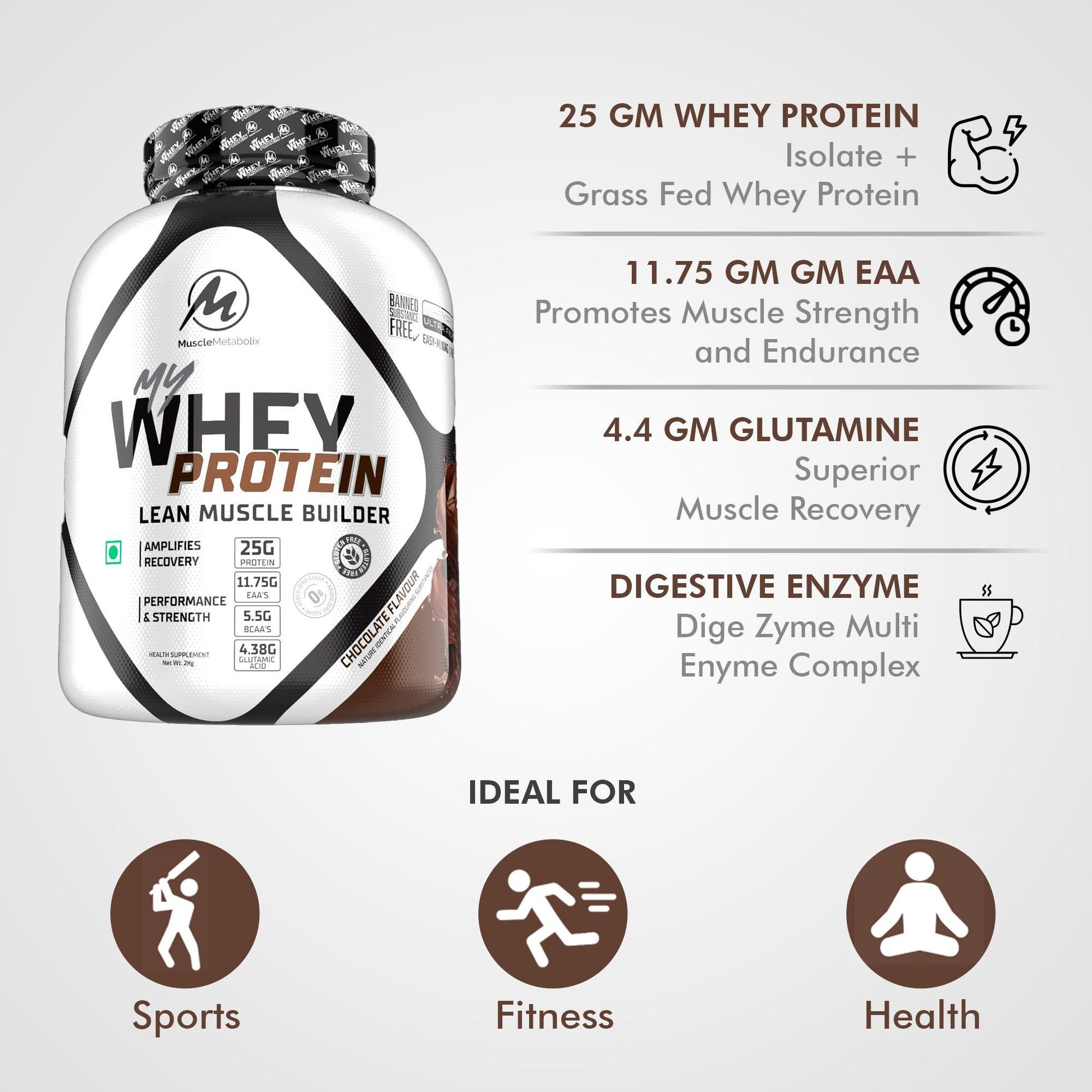 Muscle Metabolix My Whey Protein 2kg (CHOCOLATE) Lean Muscle Builder - The Muscle Kart.com