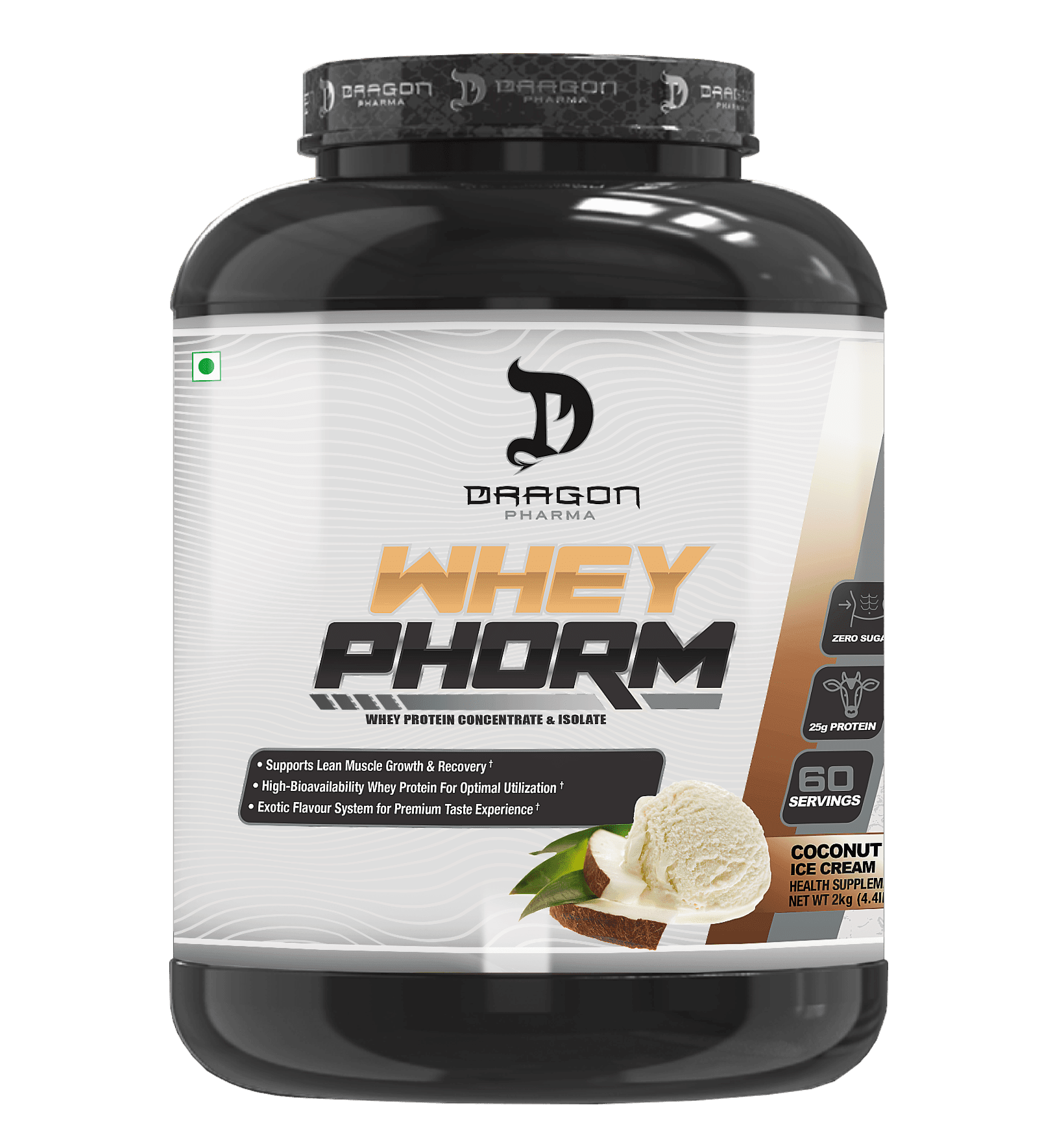 Dragon Pharma Whey phorm– Performance  Whey  Protein Blend 60 Servings Flavor- Coconut  Ice-cream - The Muscle Kart.com